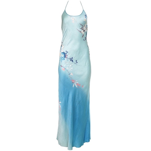 Roberto Cavalli Green and Blue Halter Maxi Dress